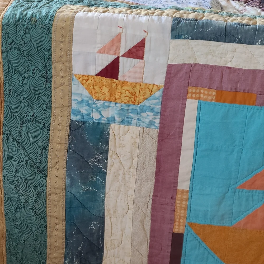 Hand quilted sailboat tapestry